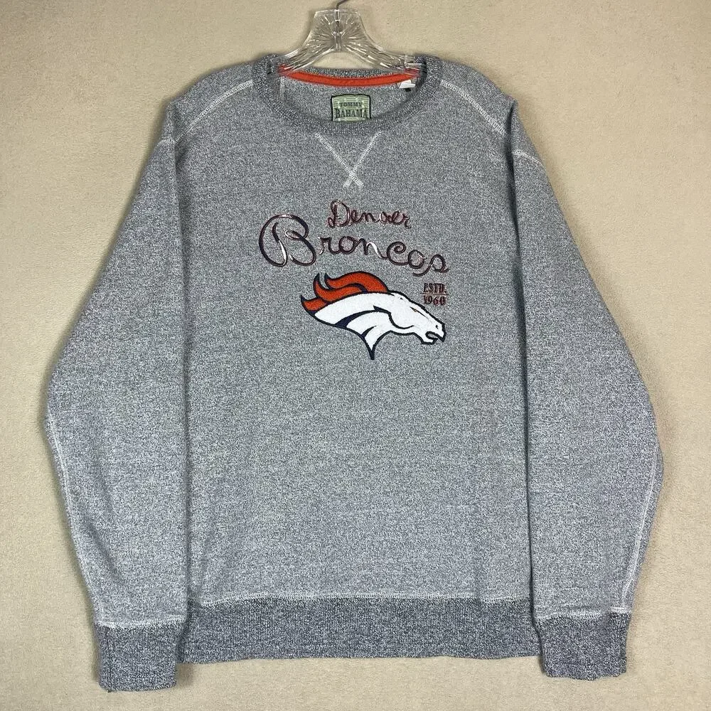 Tommy Bahama Sweatshirt Mens XL Gray Denver Broncos NFL Long‎ Sleeve Knit